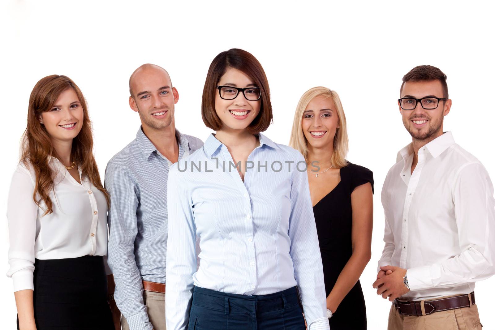 young successful business team smiling portrait isolated by juniart