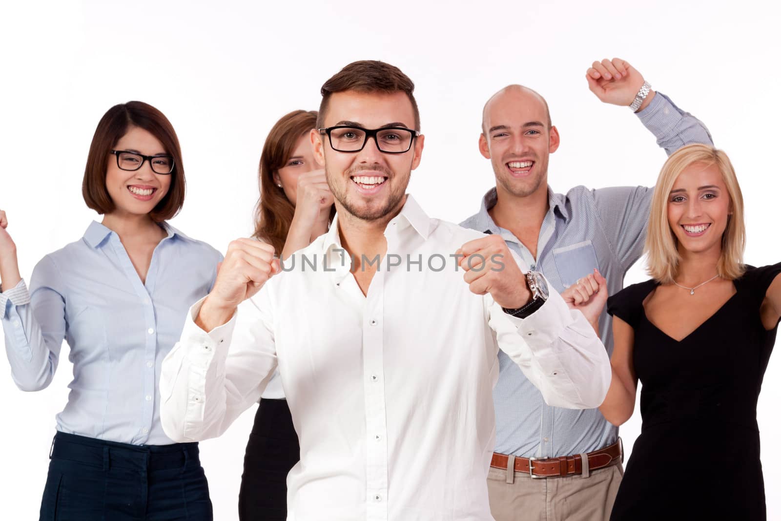happy people business team group together isolated on white background