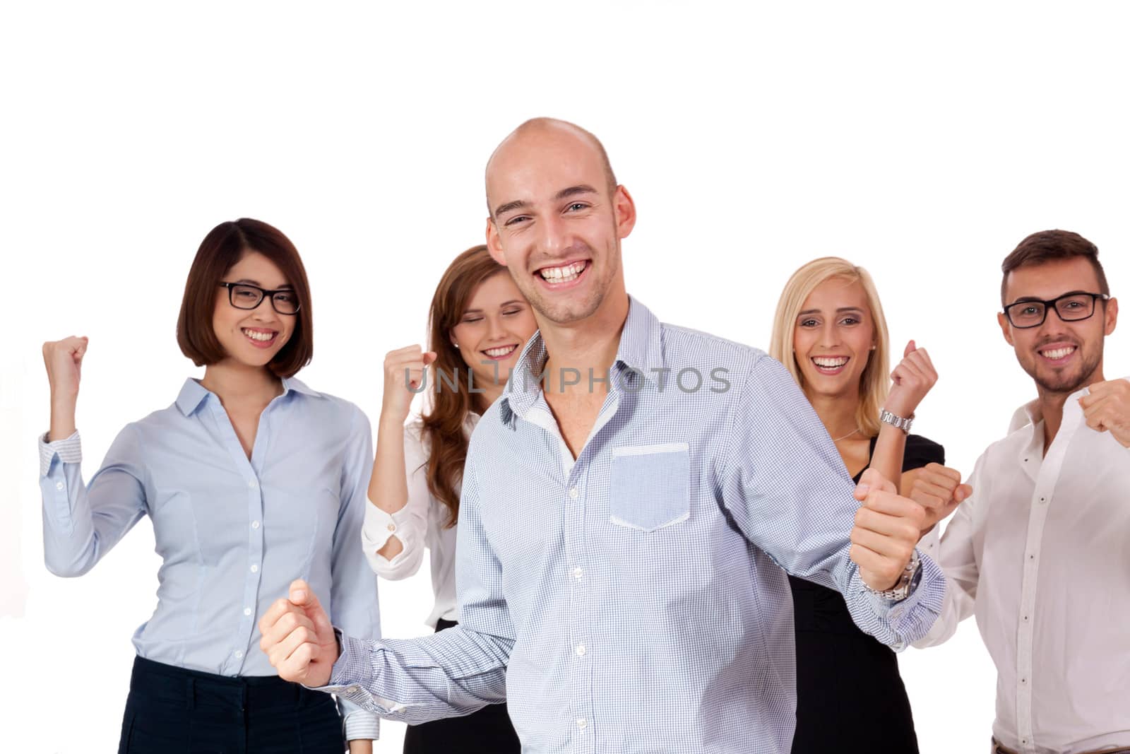 happy people business team group together isolated on white background