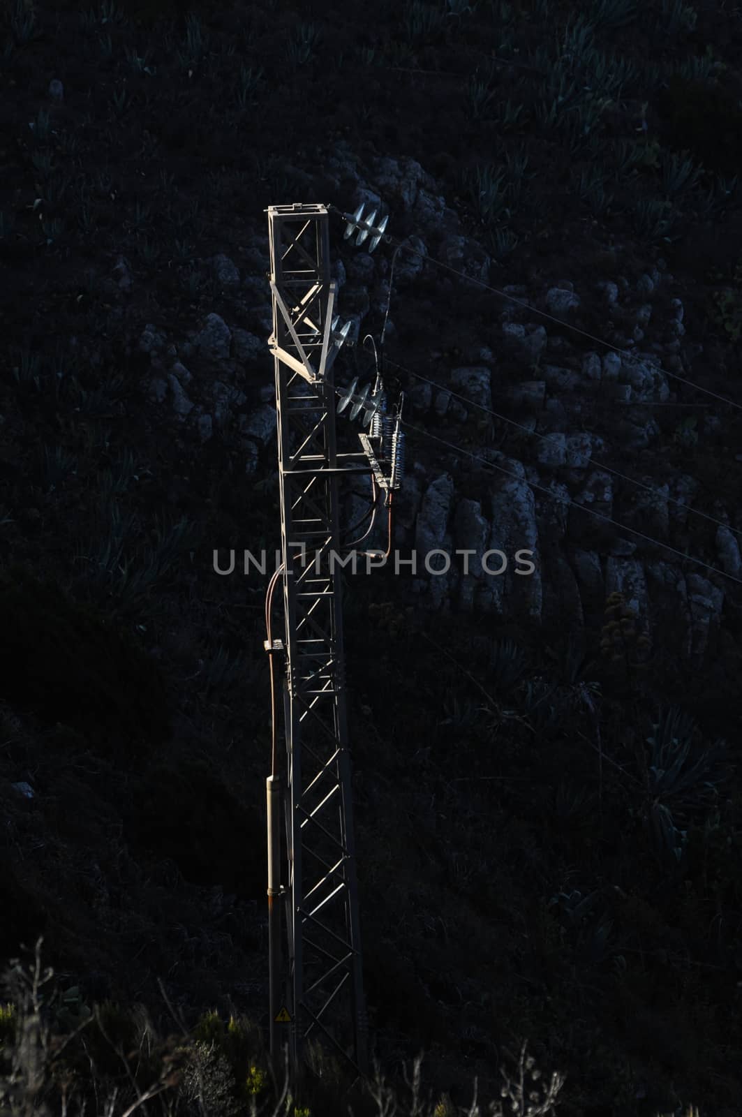 One Electricity Pole on a Mountain in Tenerife, Spain