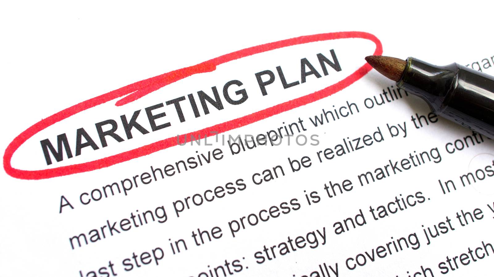 Marketing  Plan explanation with heading circled in red.