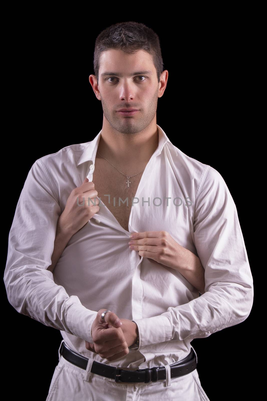 female hands undress handsome man by membio