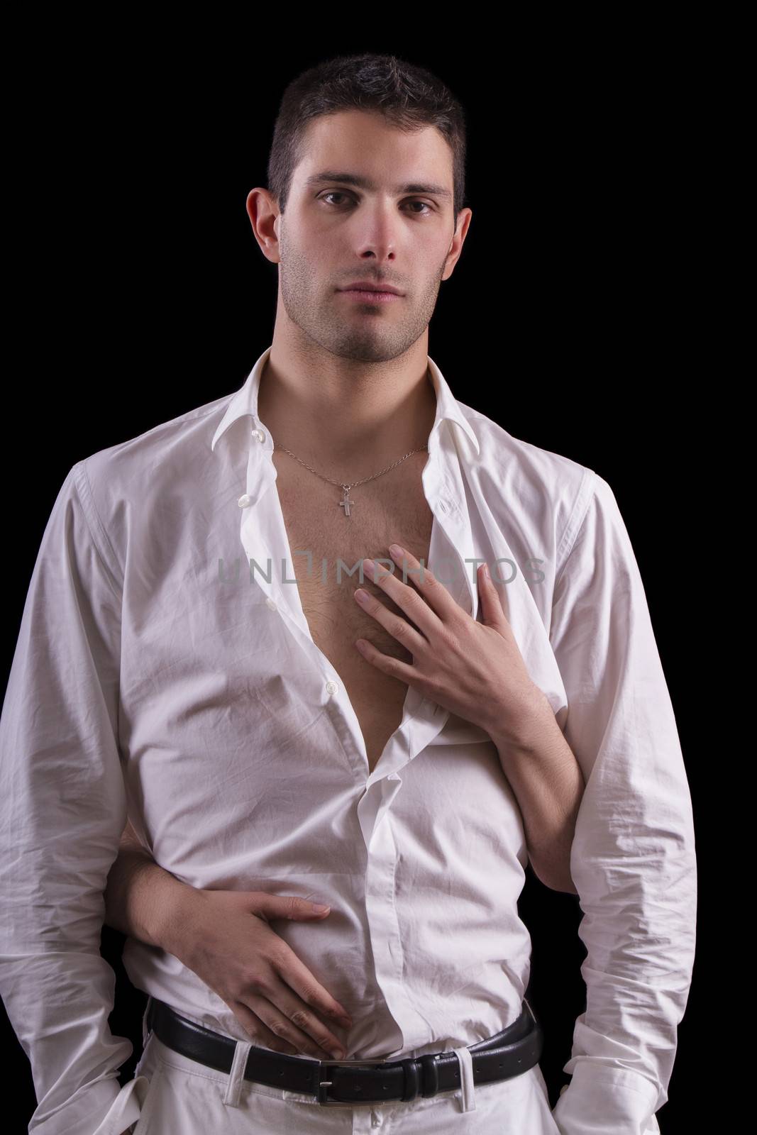 female hands undress handsome man by membio