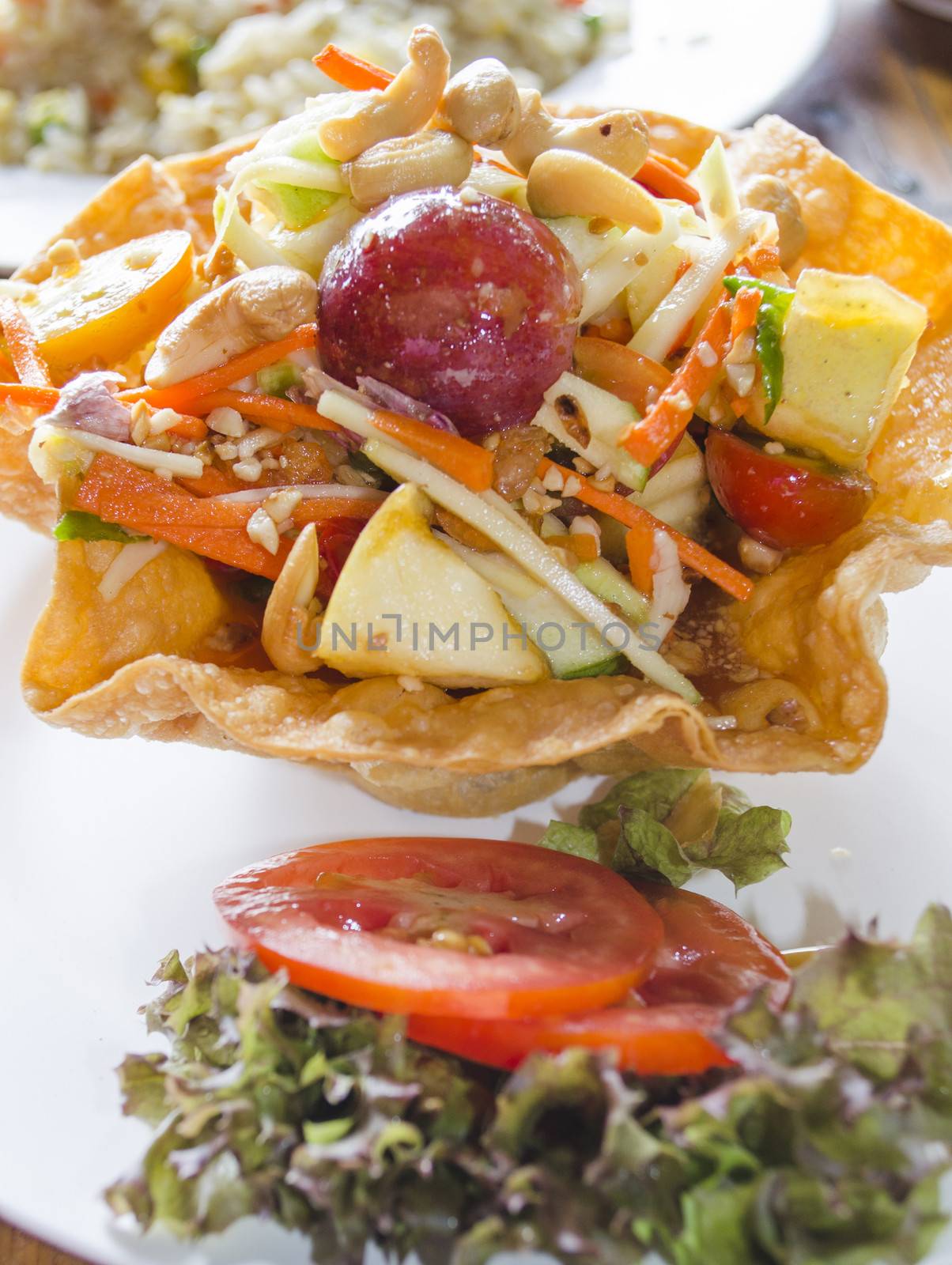 Papaya and Vegetables Salad in Crisp Flower Bowl