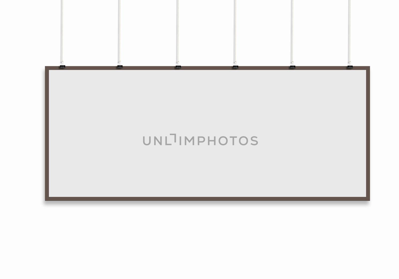 Blank white banner hanging on wall. Place for text