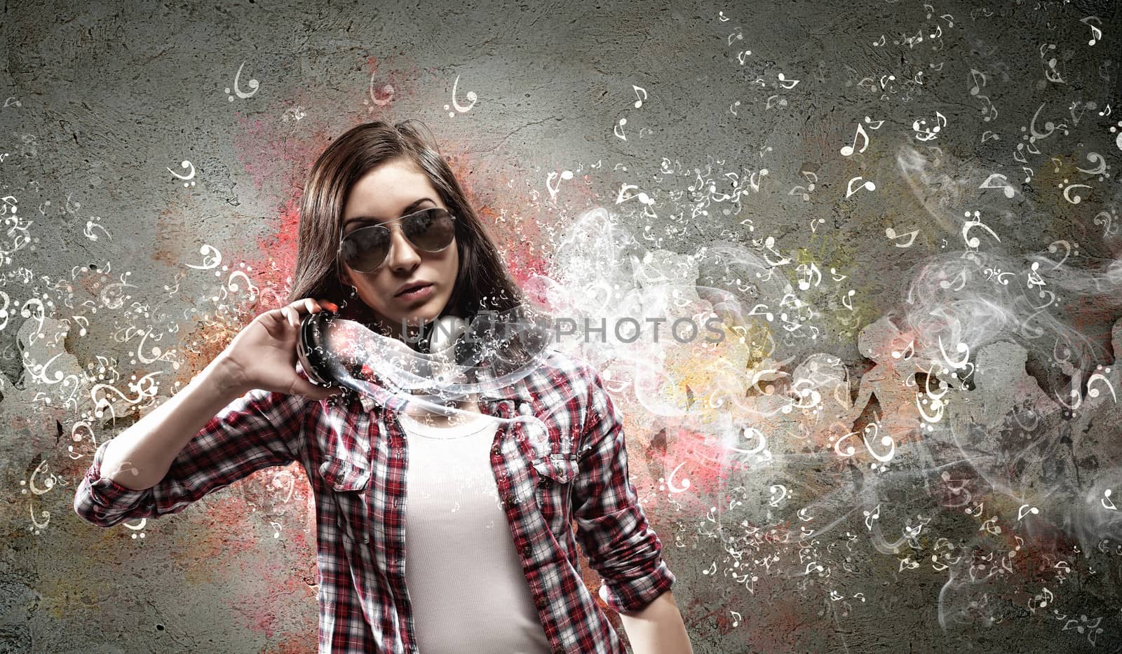 Young woman with headphones by sergey_nivens