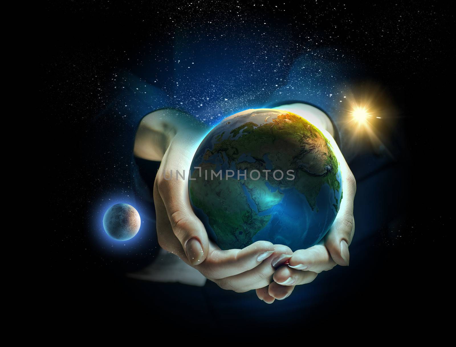 Earth planet in hands by sergey_nivens