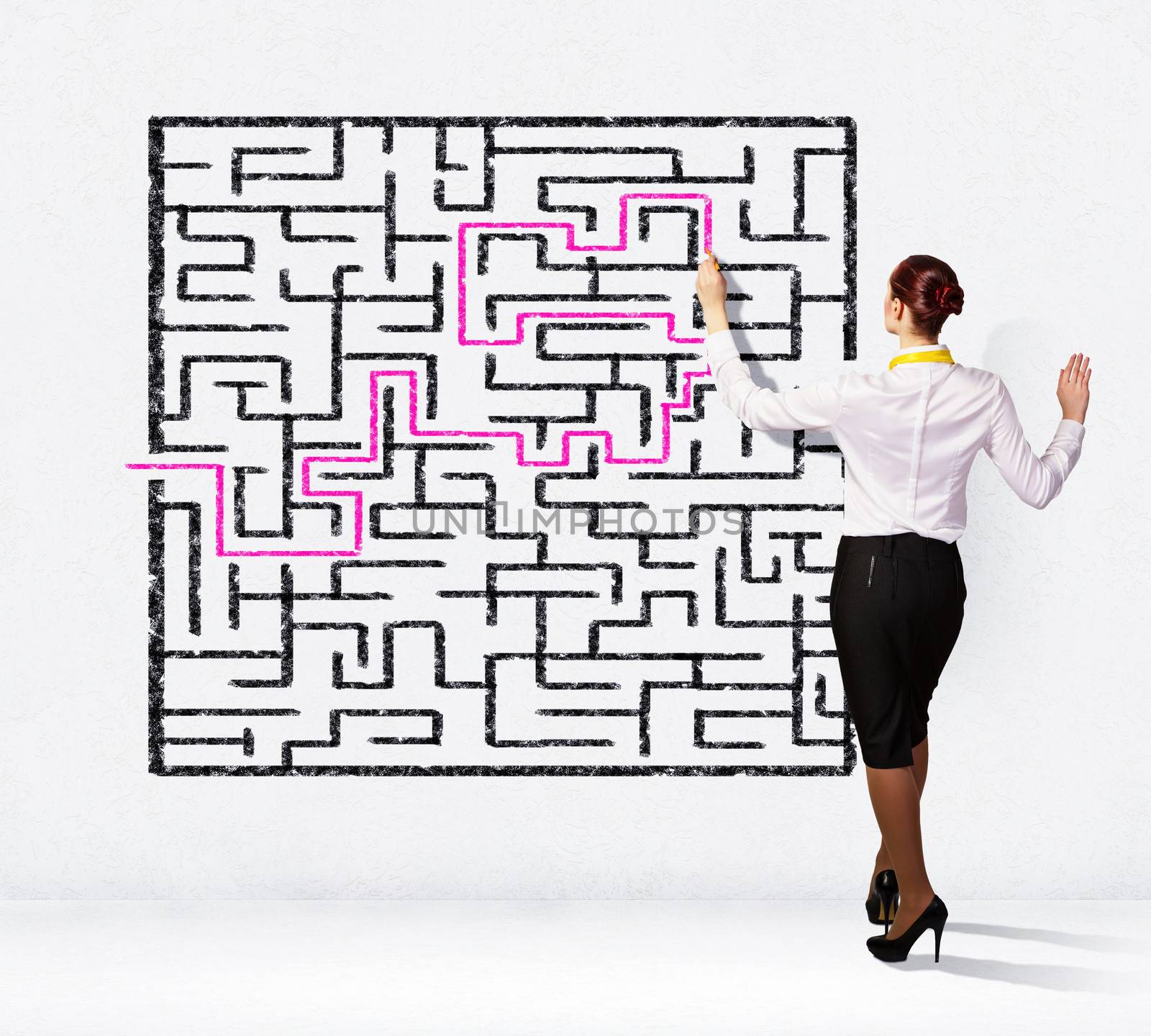 Businesswoman solving maze problem by sergey_nivens