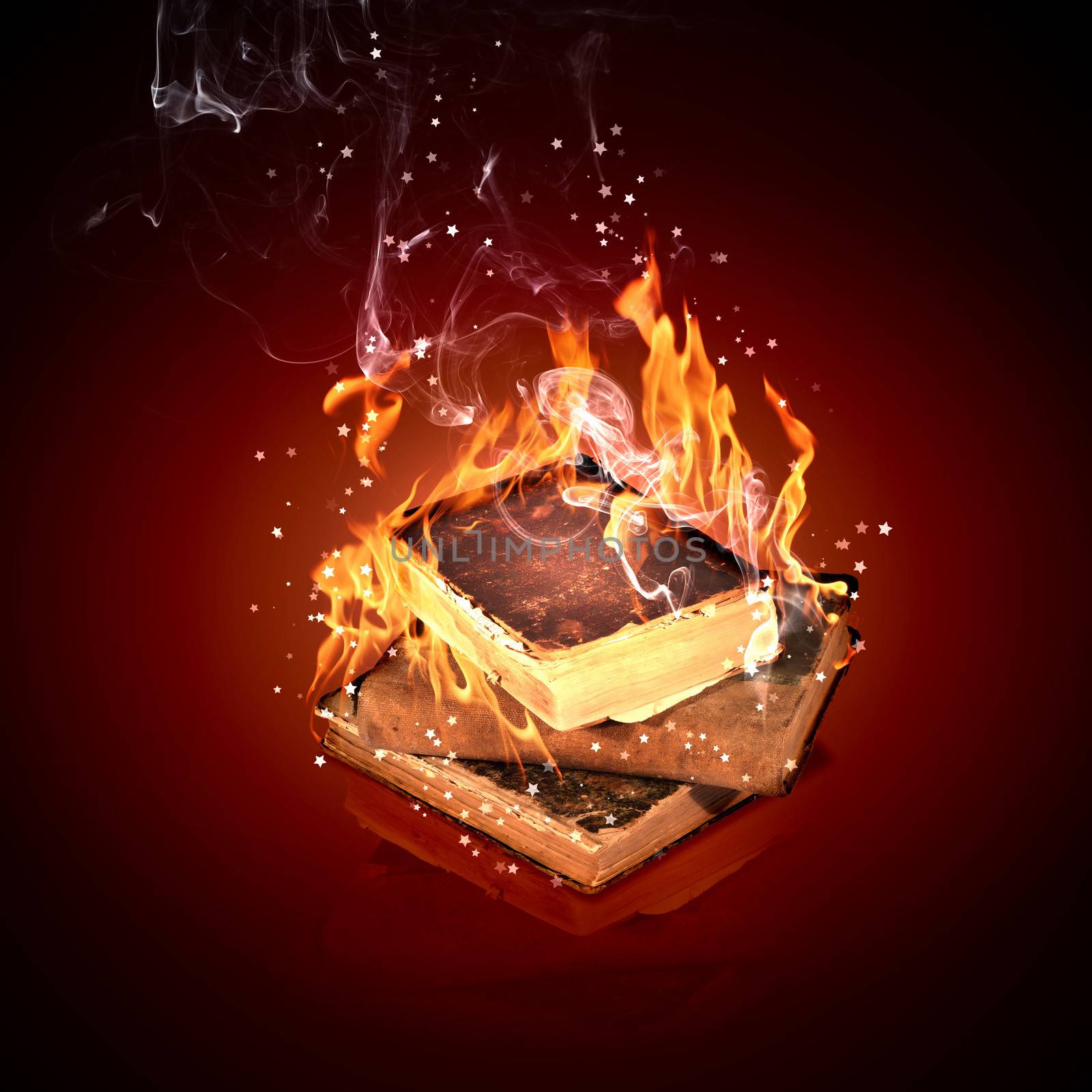 Image of magic book in flames of fire