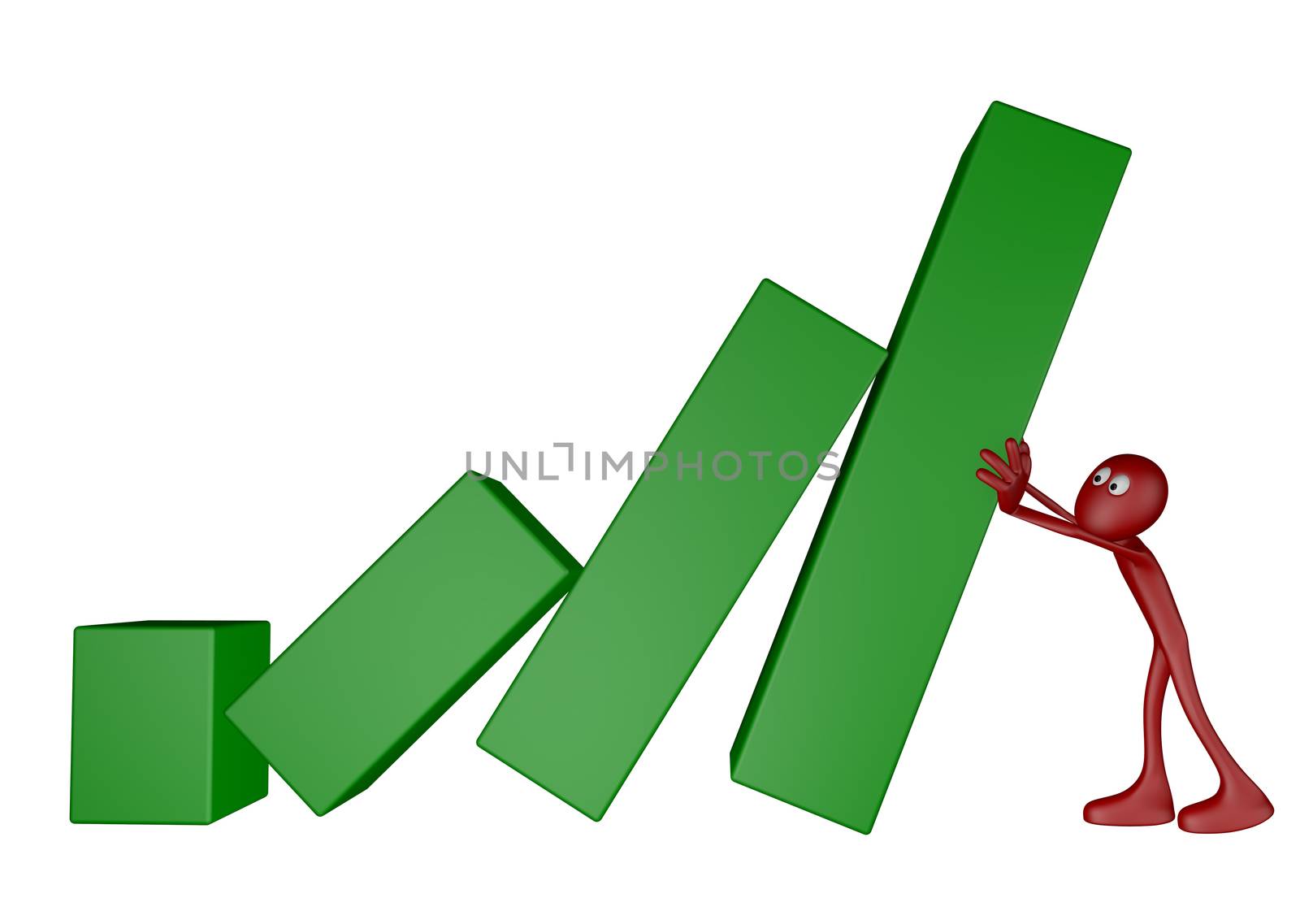 red guy pushes business graph - 3d illustration