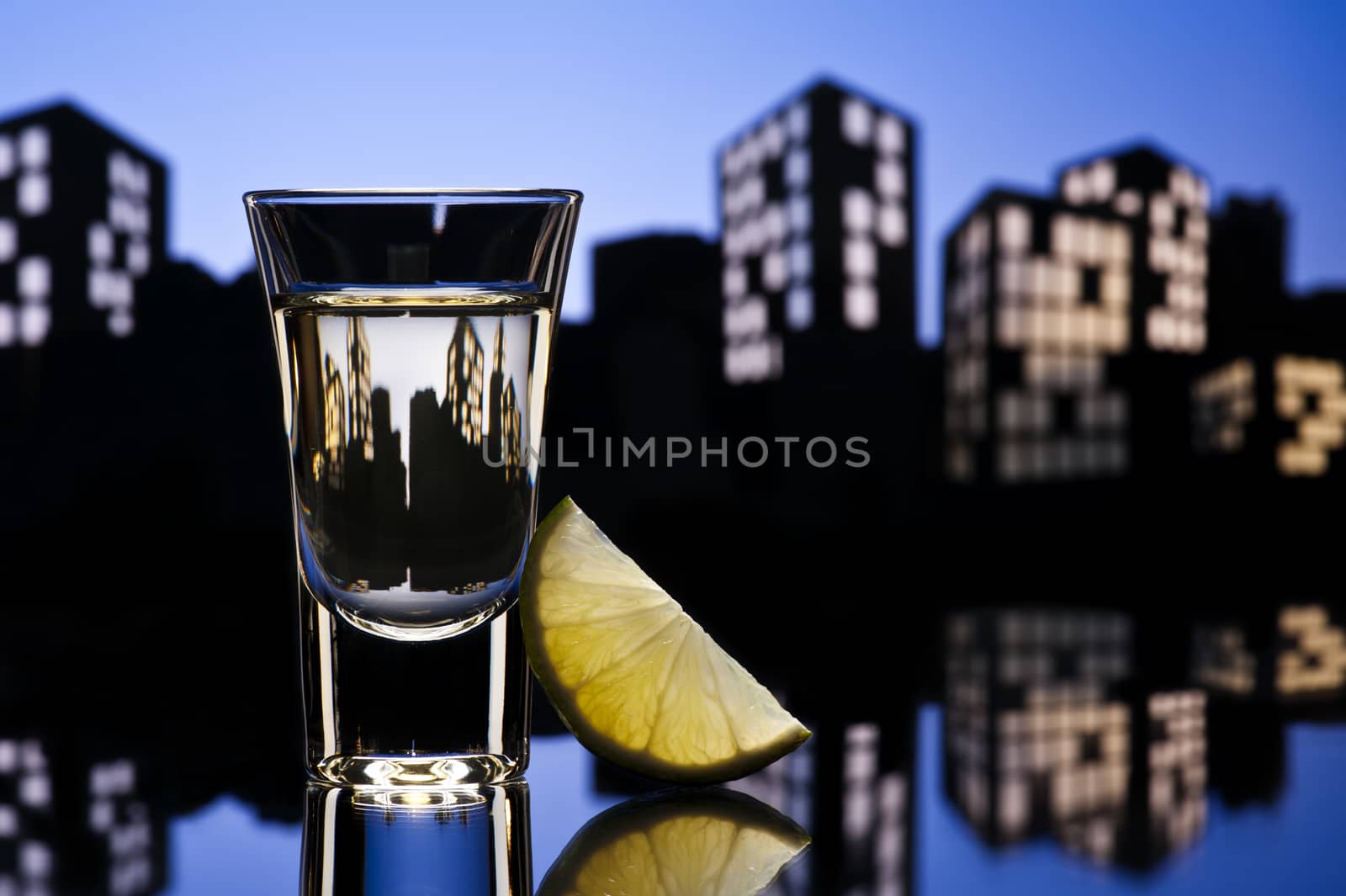 Tequila shoot in cityscape setting by 3523Studio