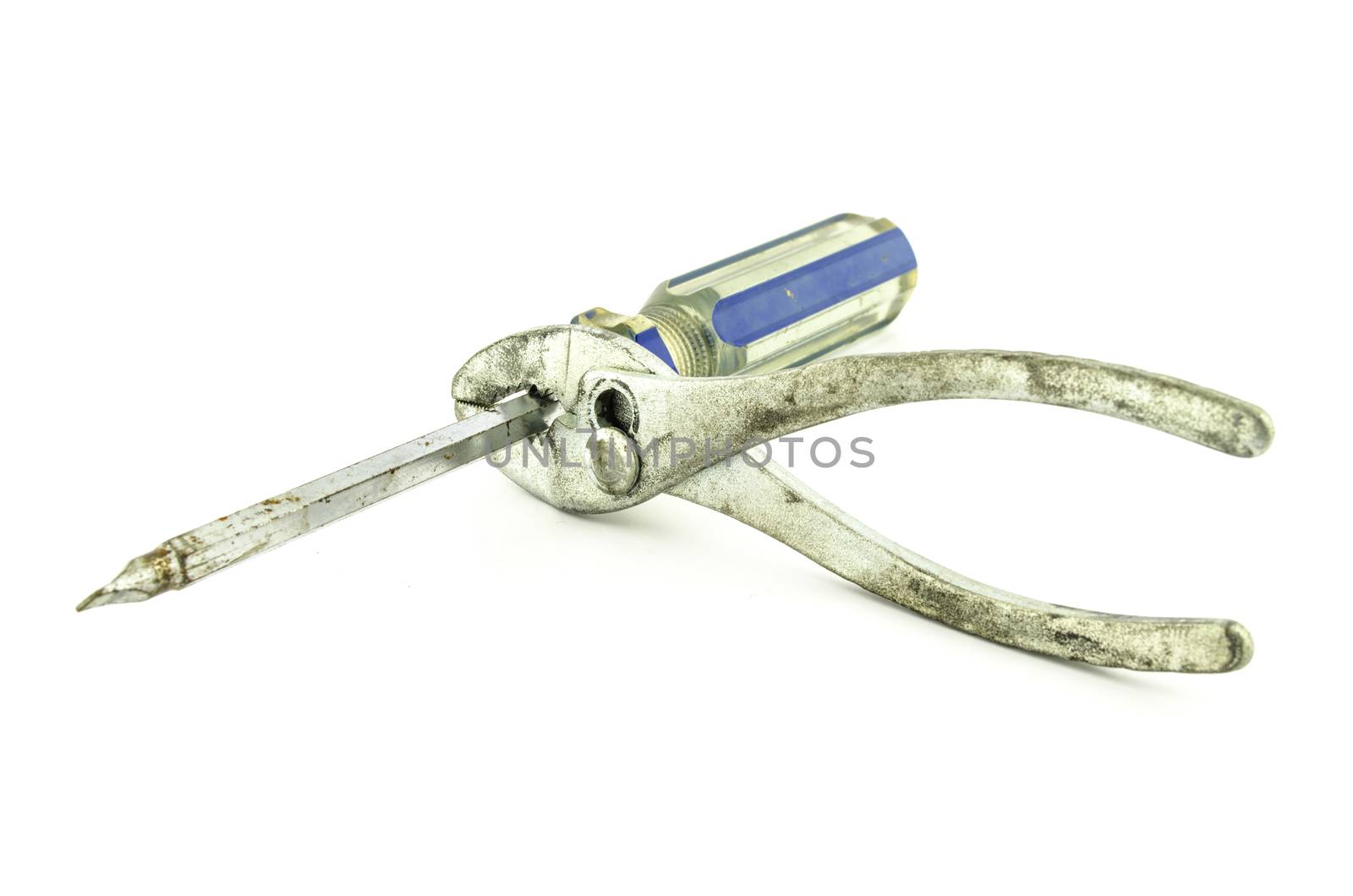 used Wrench pin Screwdriver isolated on white background