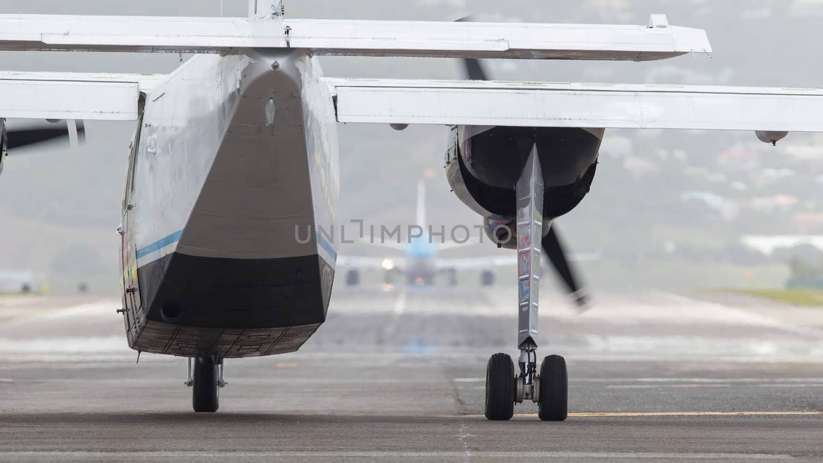 Airplane on a runway, just before taking off