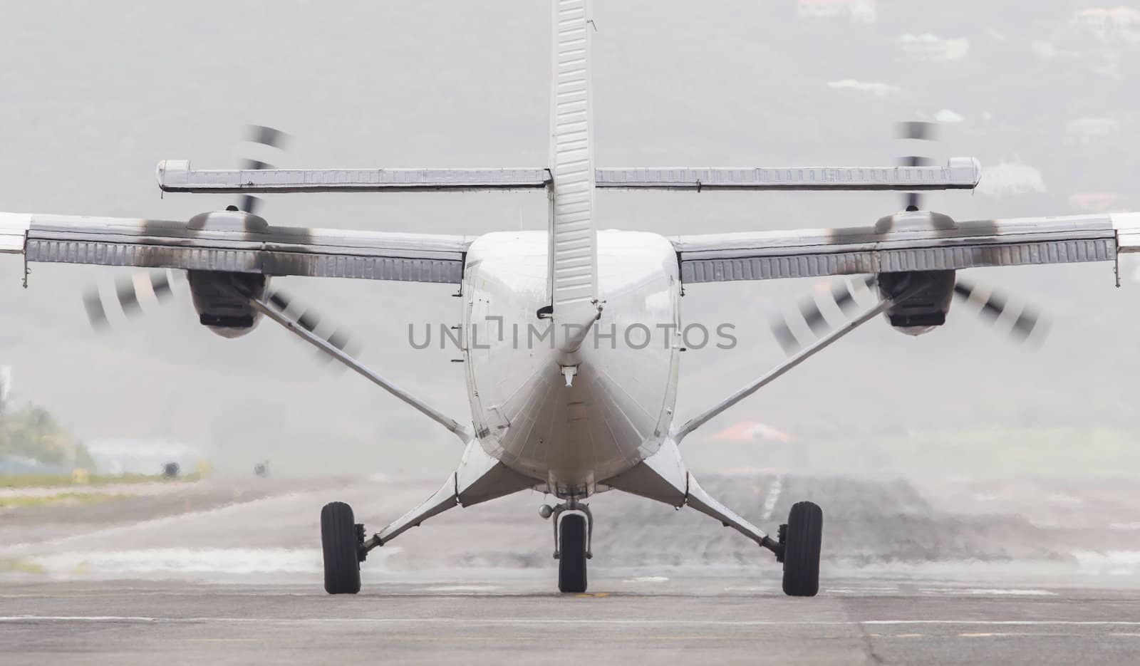 Airplane on a runway, just before taking off