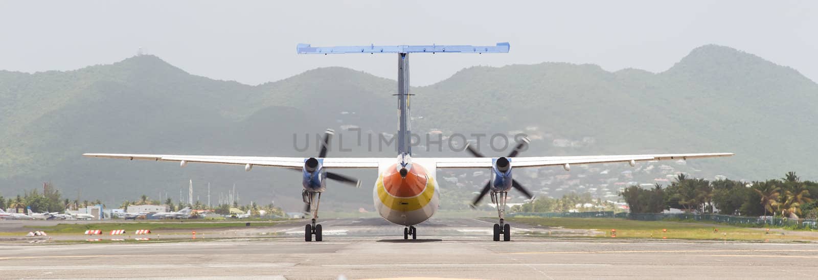 Airplane on a runway, just before taking off