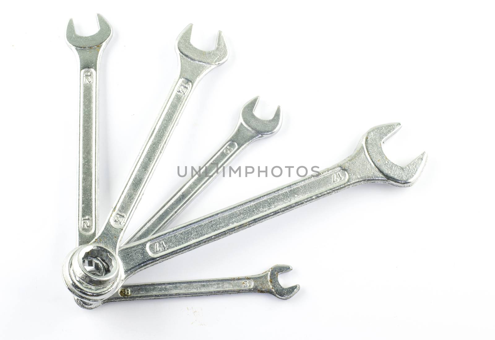 many wrench set isolate on white background