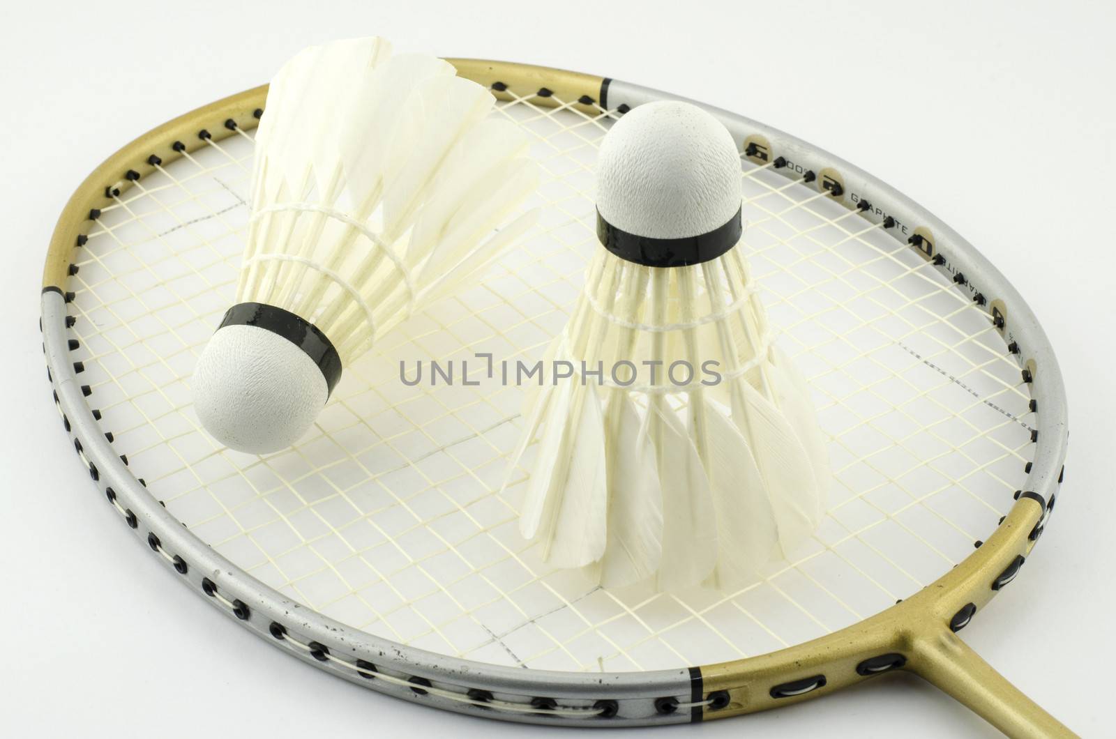 racket badminton with shuttle cock isolated on white background