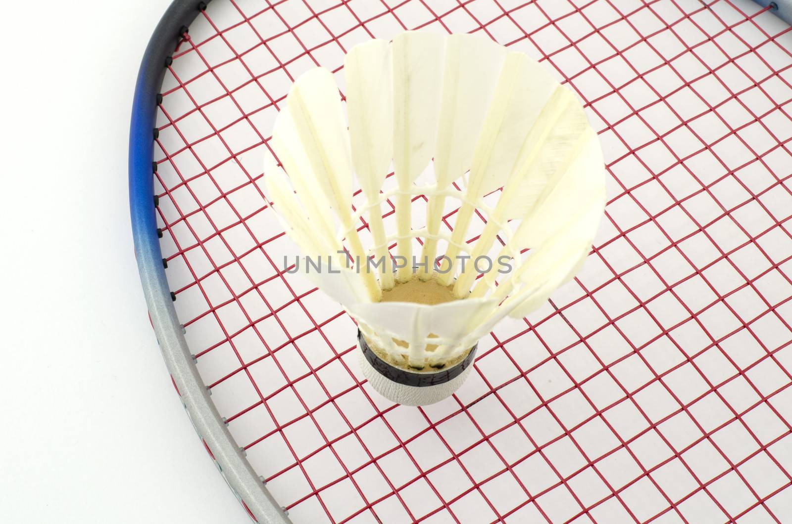 racket badminton with shuttle cock isolated on white background