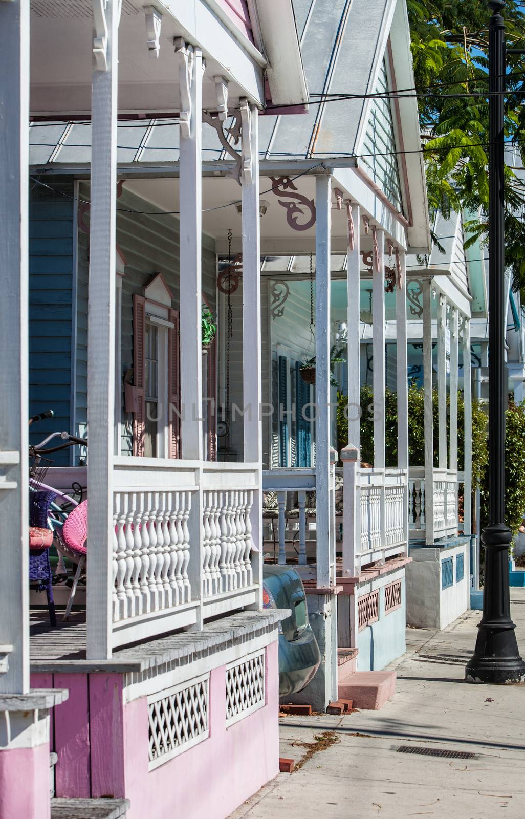 Detail of colorful homes in Key West, Florida