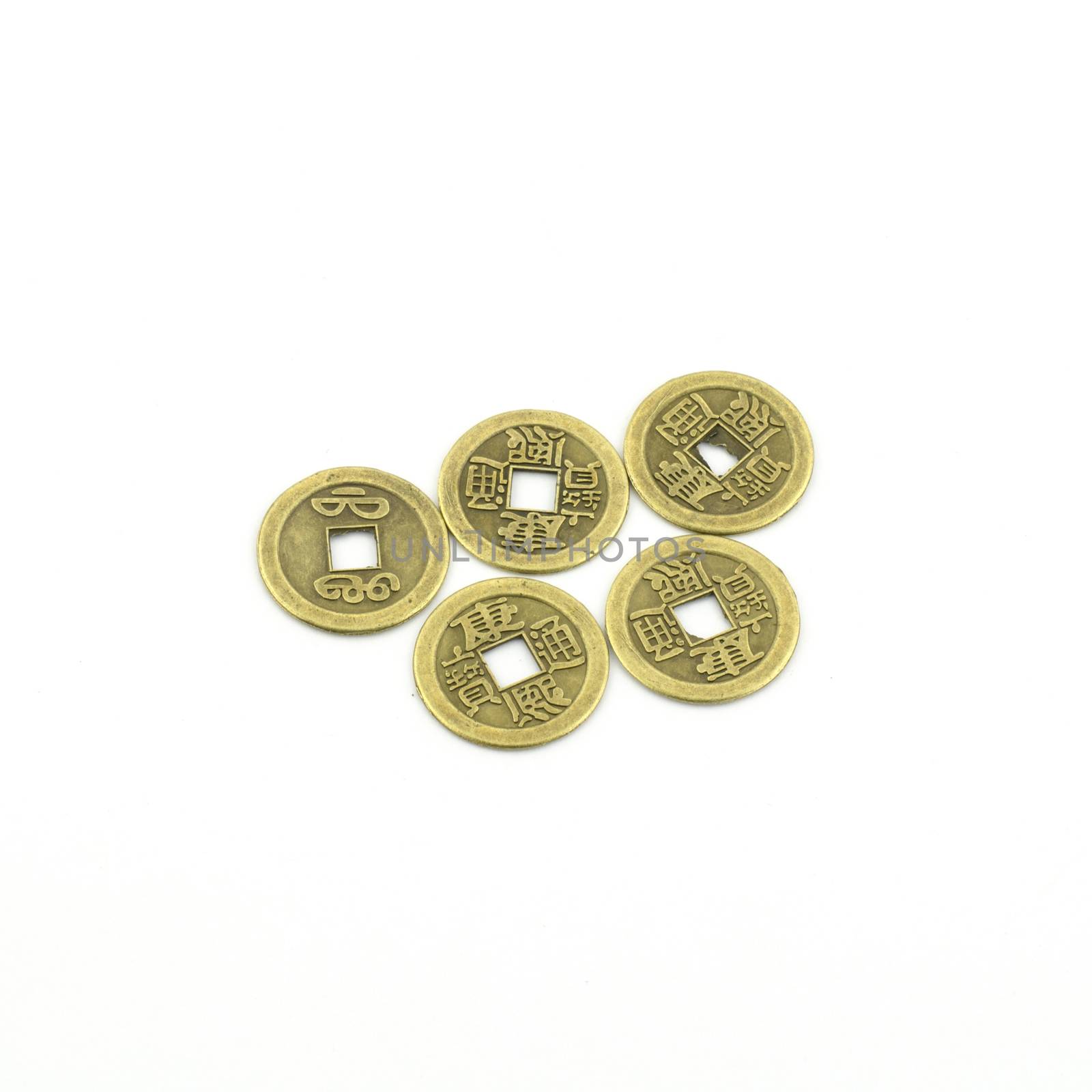 Chinese coins isolated with white background