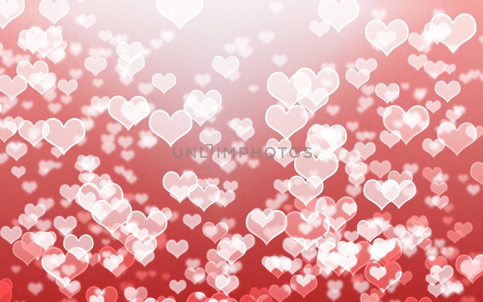 white heart bokeh on red background