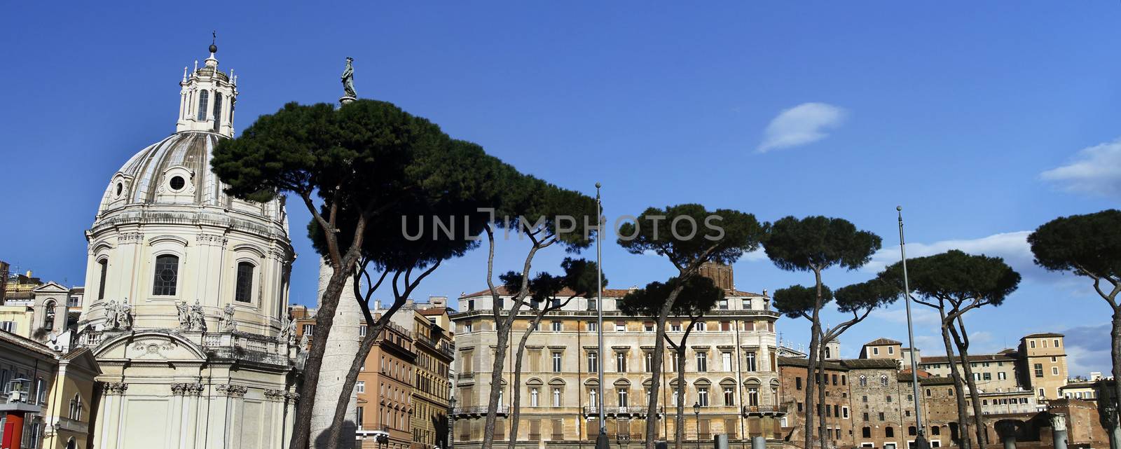 Partial view of the Church Santa Maria di Loreto located near the Trajan's Market area in Rome, Italy