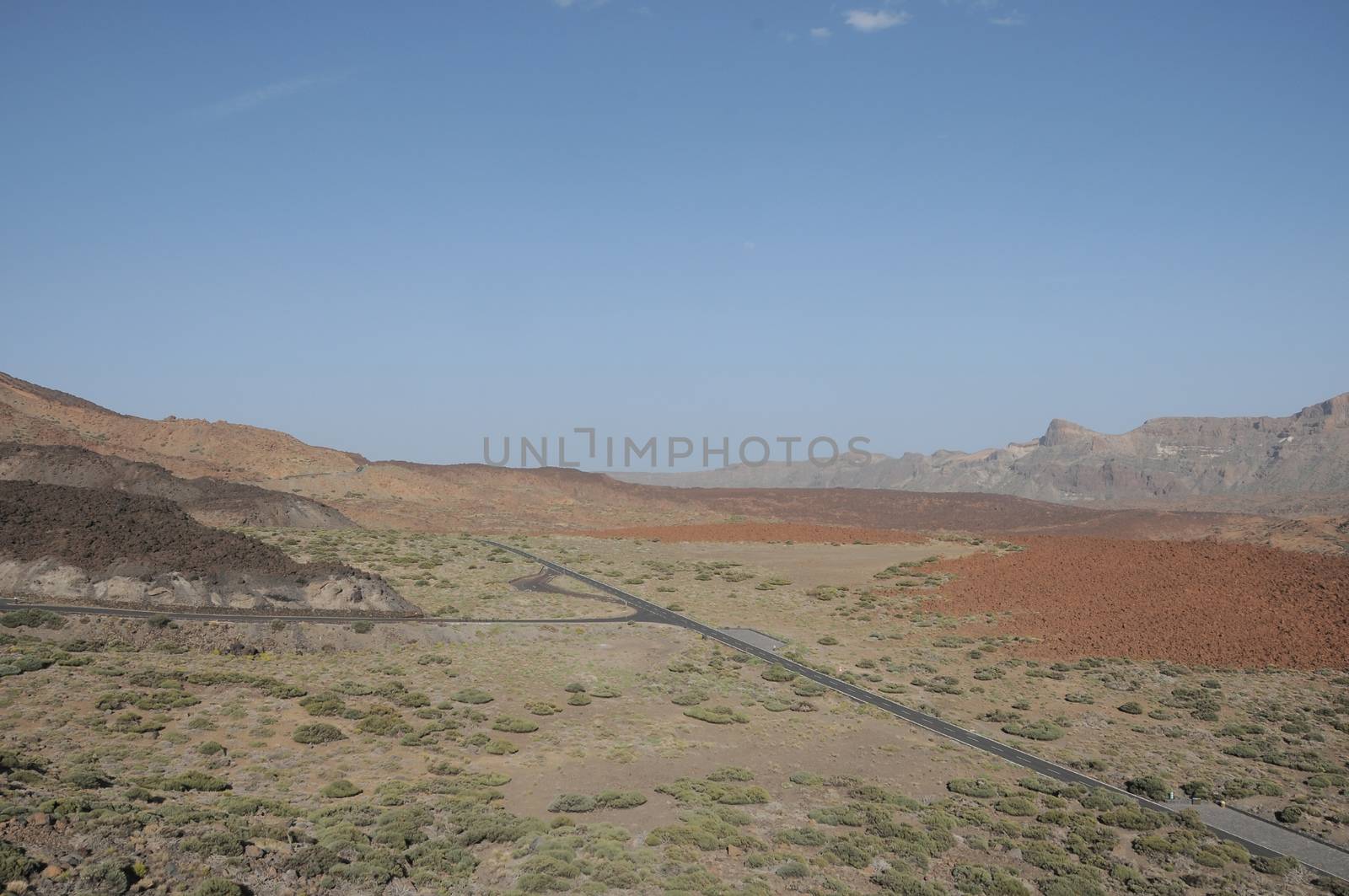 One Road in the Desert From an High Mountain