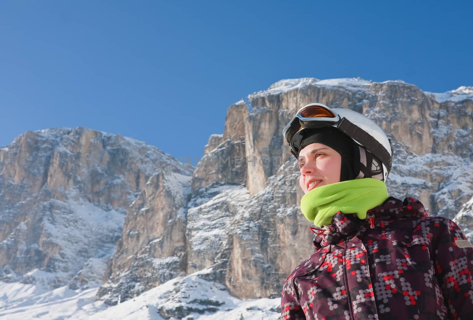 Portrait alpine skier. Ski resort of Selva di Val Gardena, Italy by nikolpetr