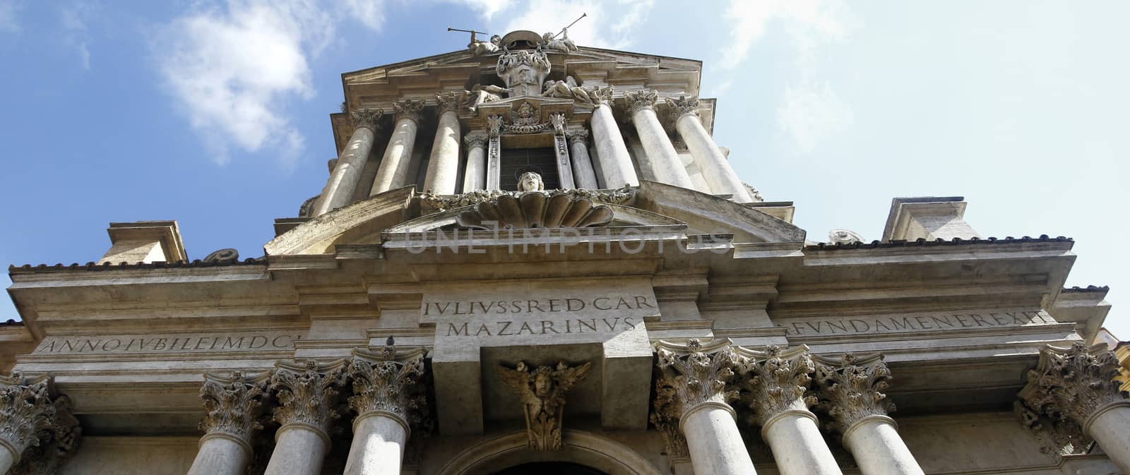 View of the Santi Vincenzo e Anastasio a Trevi church located in Rome, Italy.