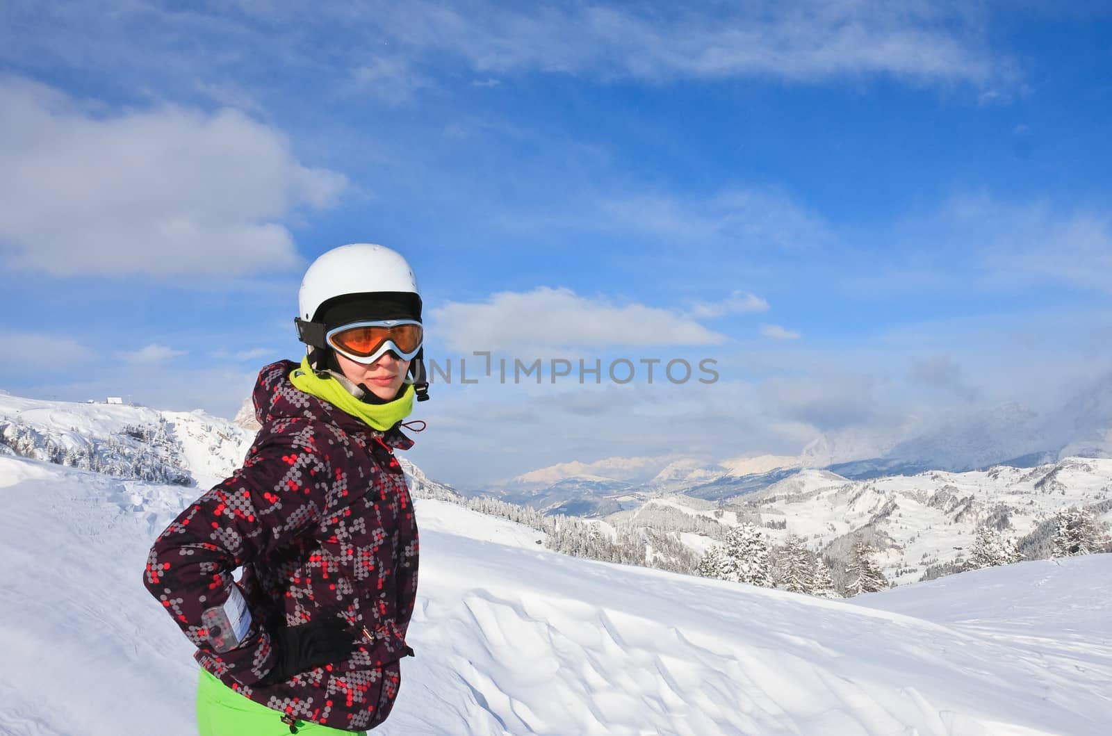 Portrait alpine skier. Ski resort of Selva di Val Gardena, Italy by nikolpetr
