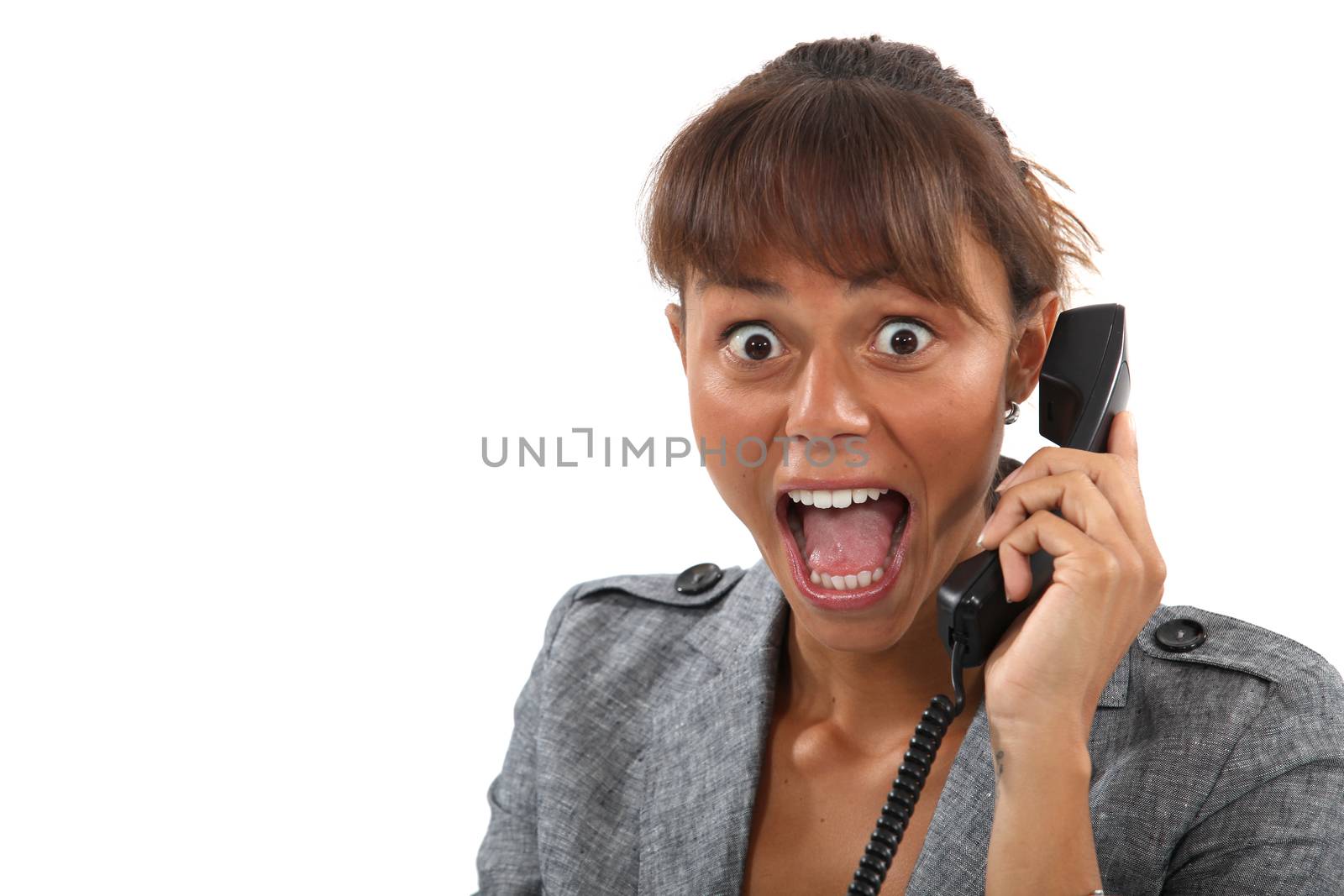 Woman shocked on the phone