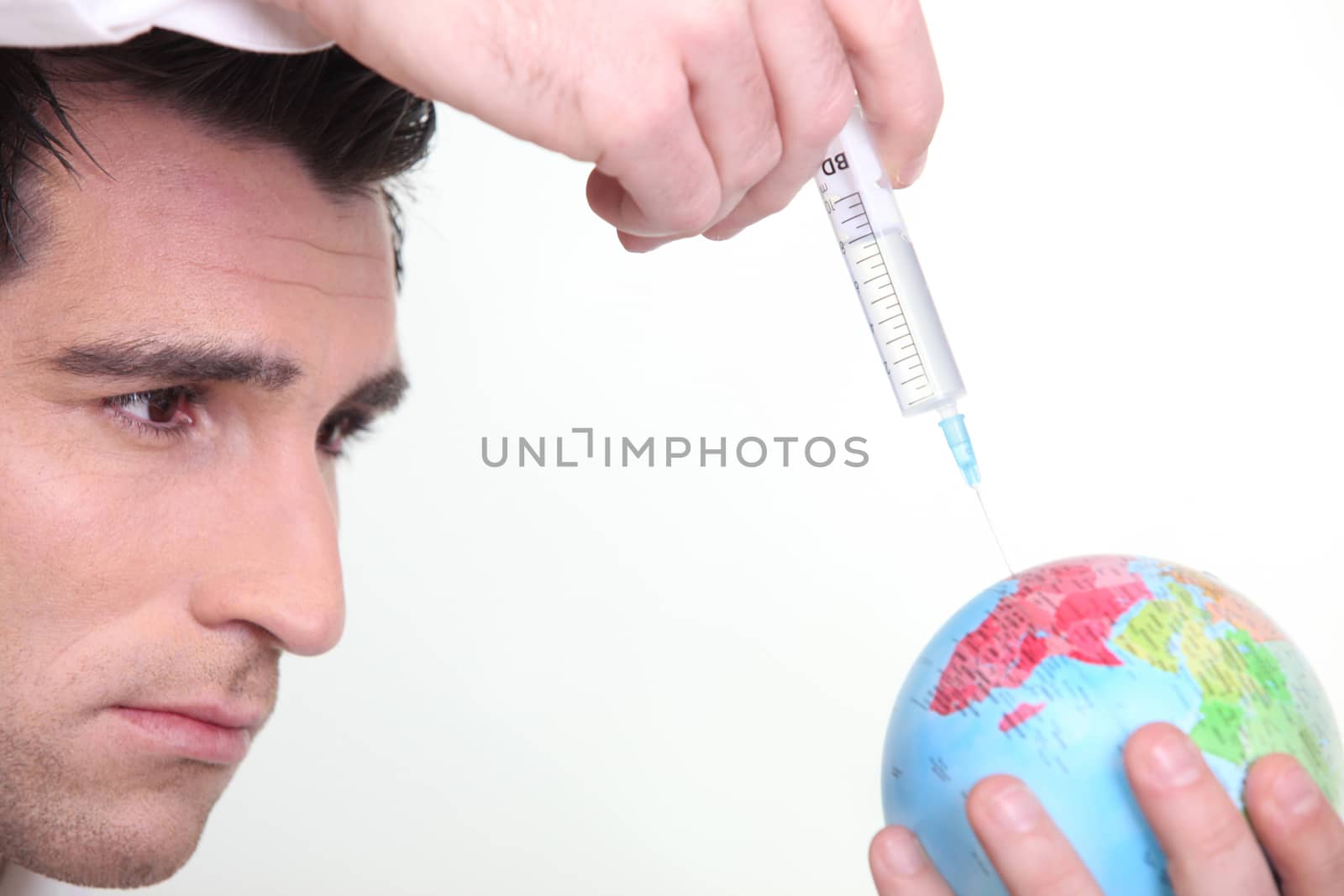 Man injecting globe