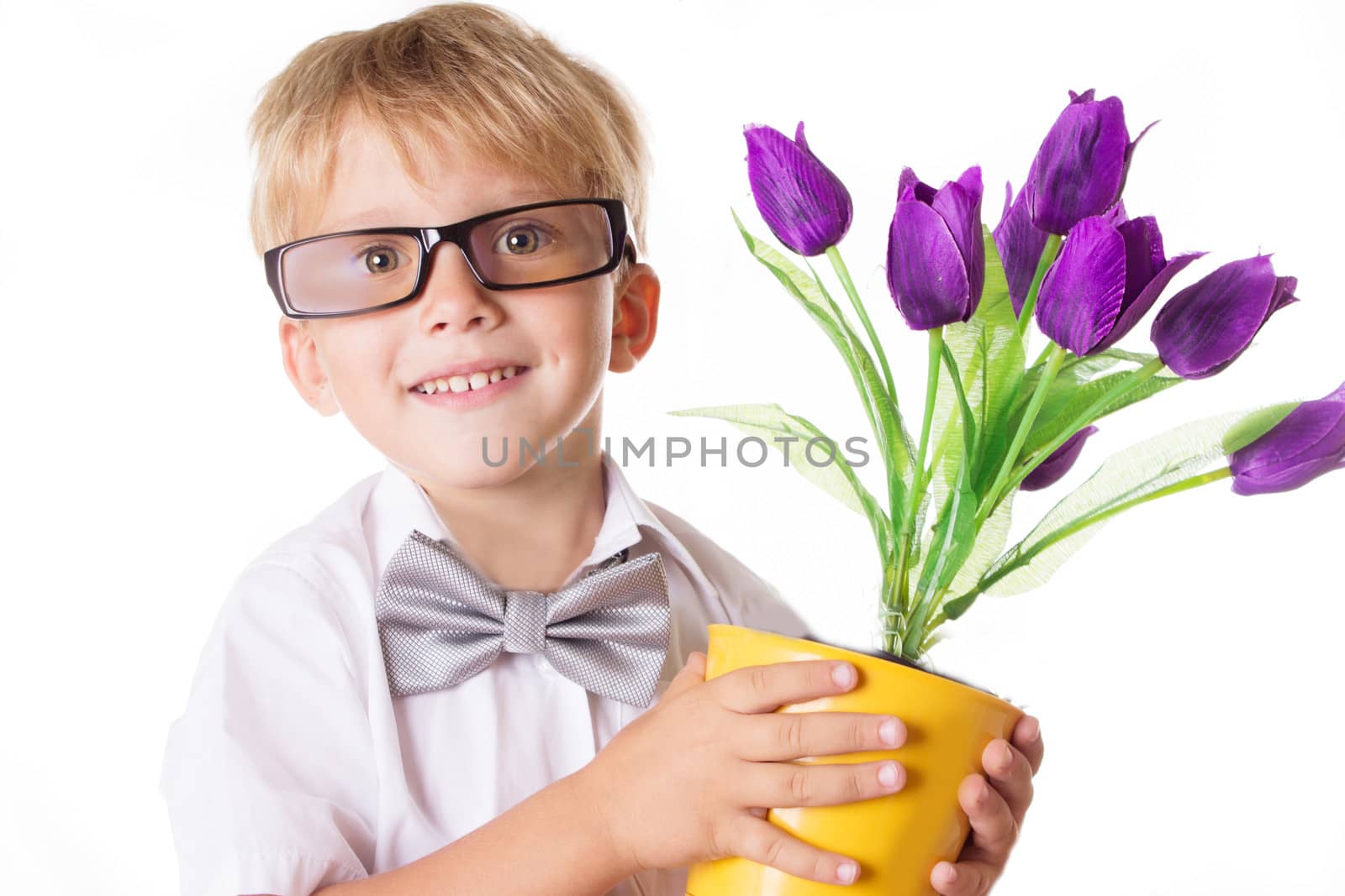 Boy in glasses and bow-tie with flowers by Angel_a