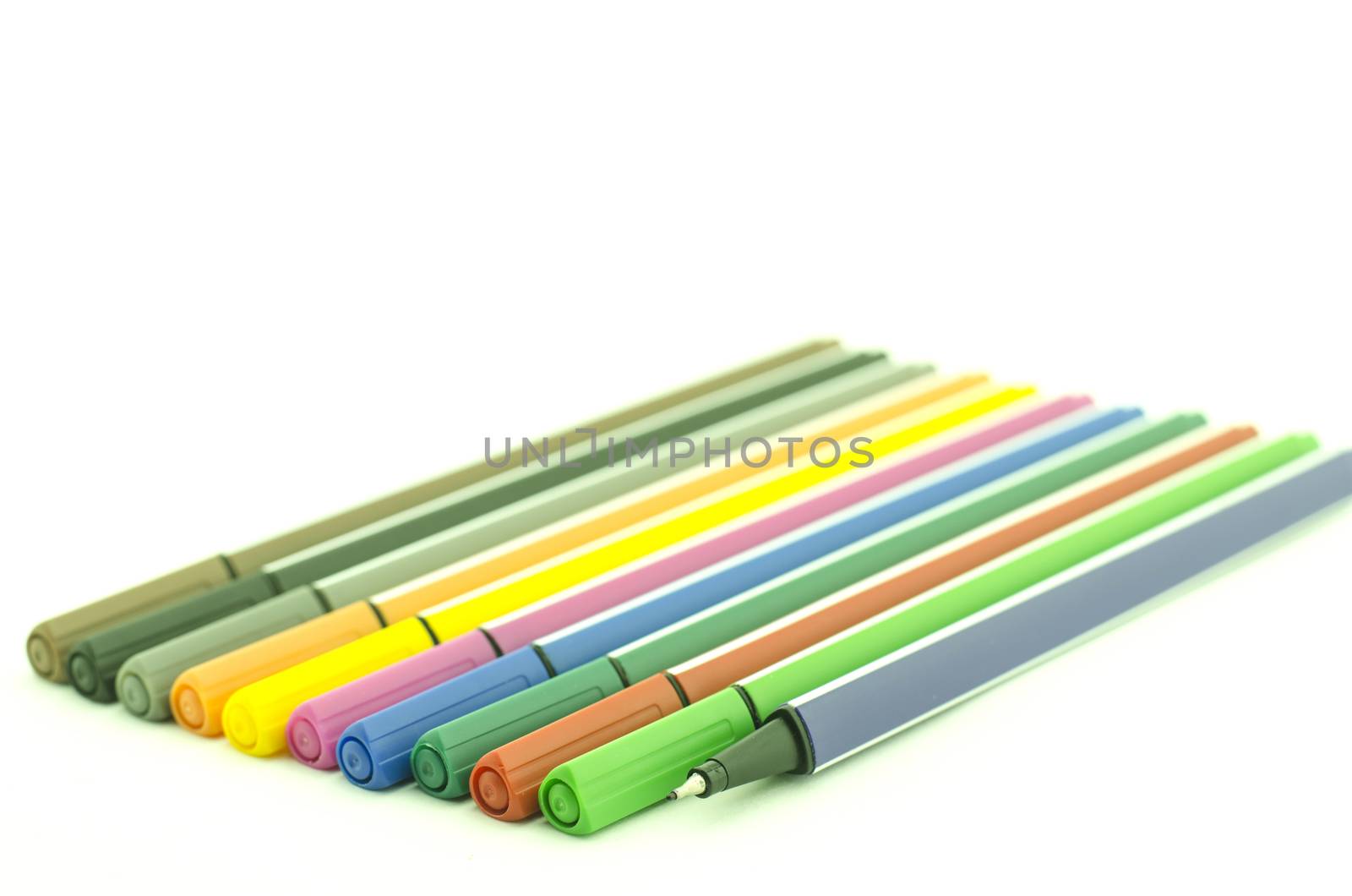twelve colorful pen isolated on white background