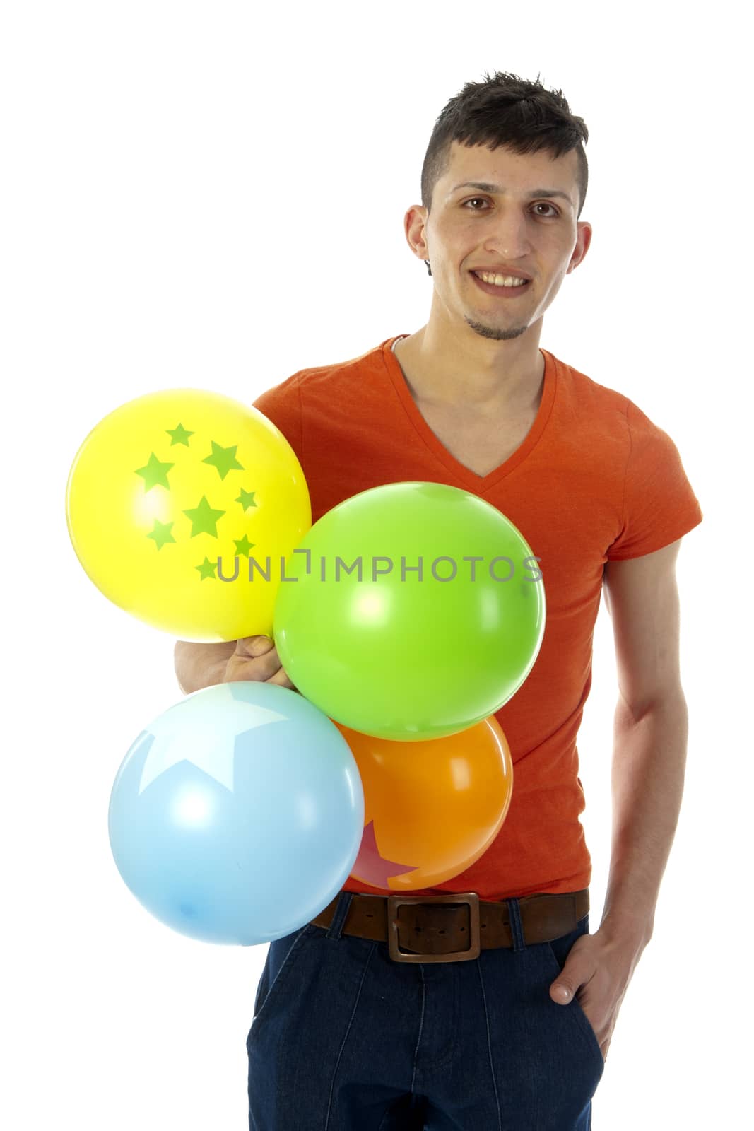 a happy birthday boy with a lot of colorful balloons
