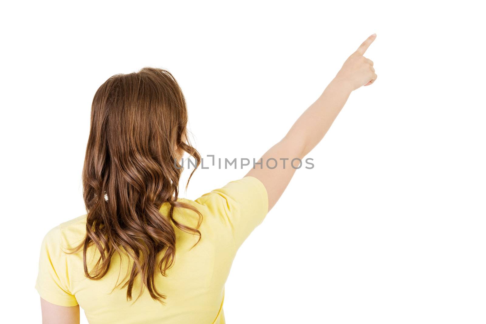 Happy , excited young woman pointing on copy space by BDS