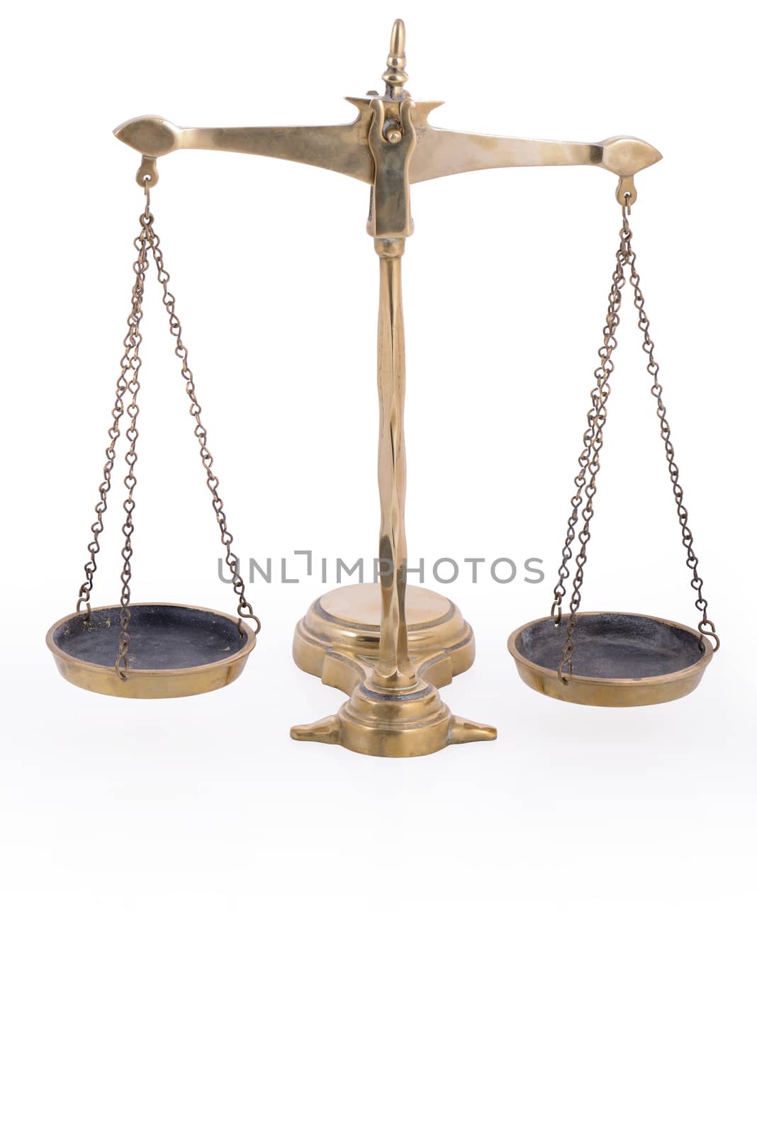 Balance scales symbol of justice on white backround with reflection