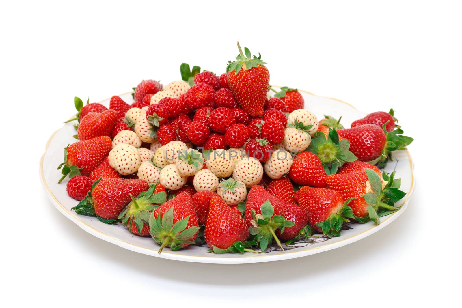 Ripe White and Red Strawberries on plate by Discovod