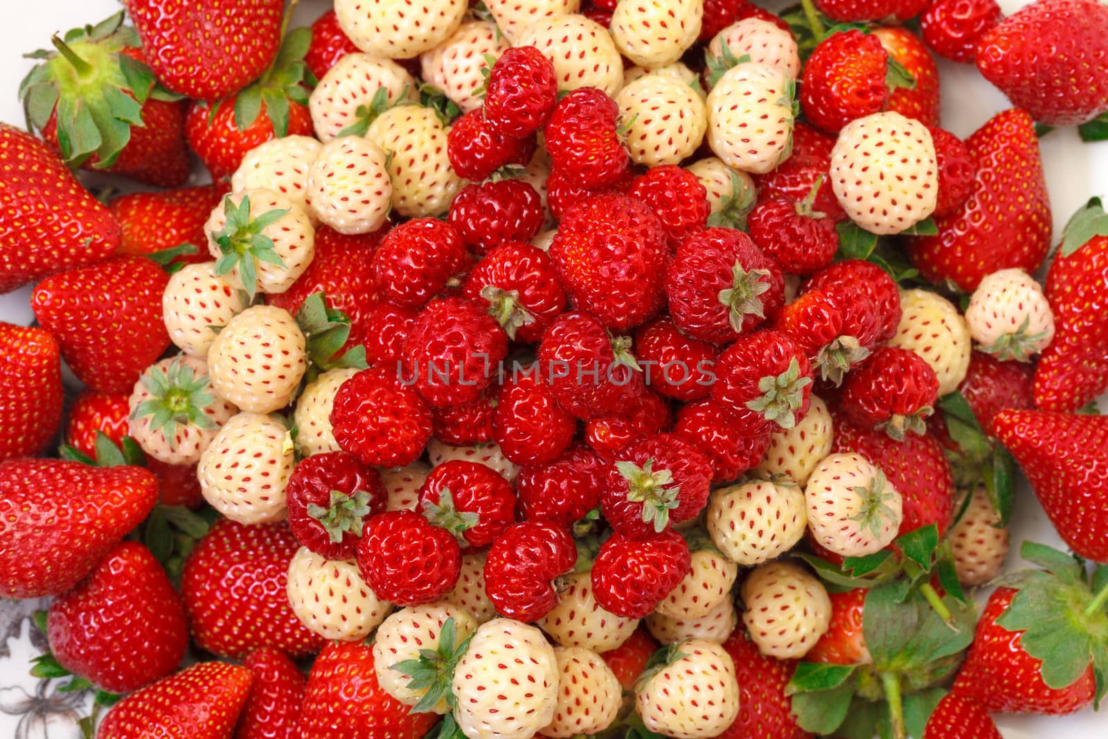 Ripe White and Red Strawberries on plate by Discovod