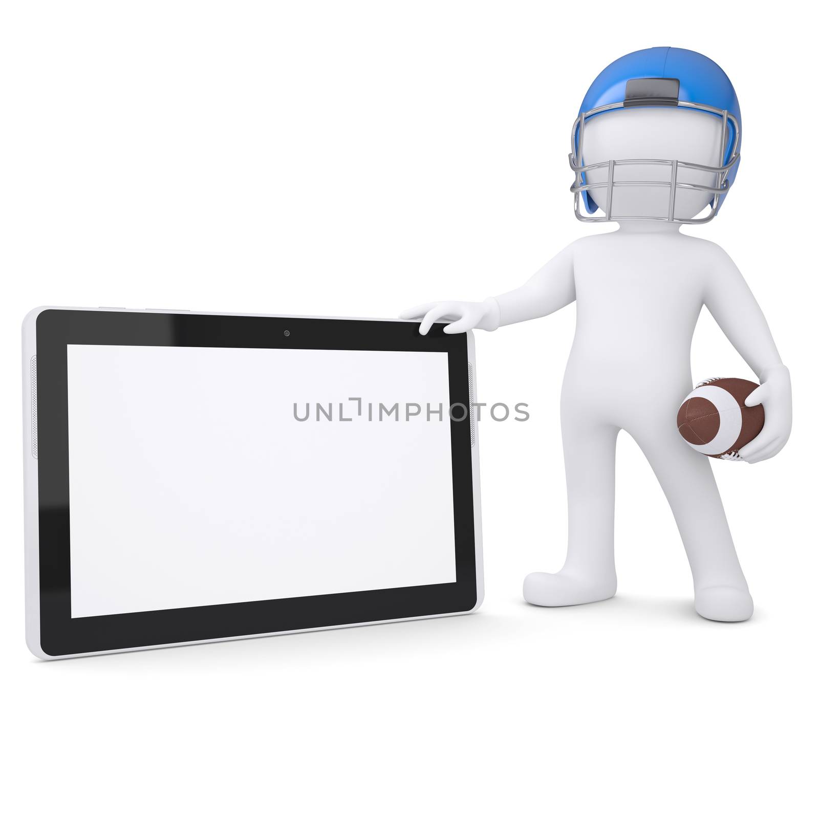 3d man in a football helmet holds tablet by cherezoff
