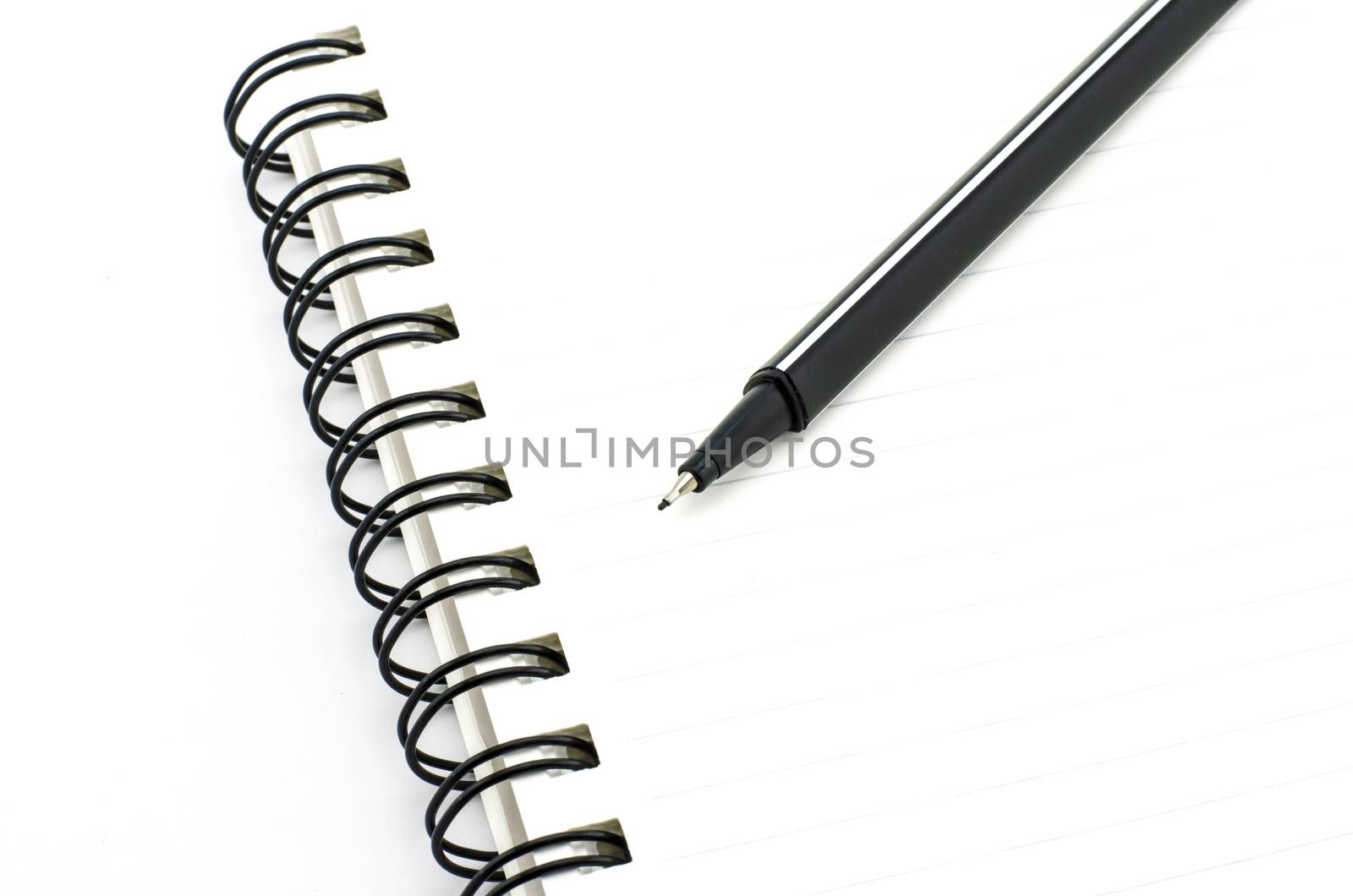 black pen with notebook isolated on white background