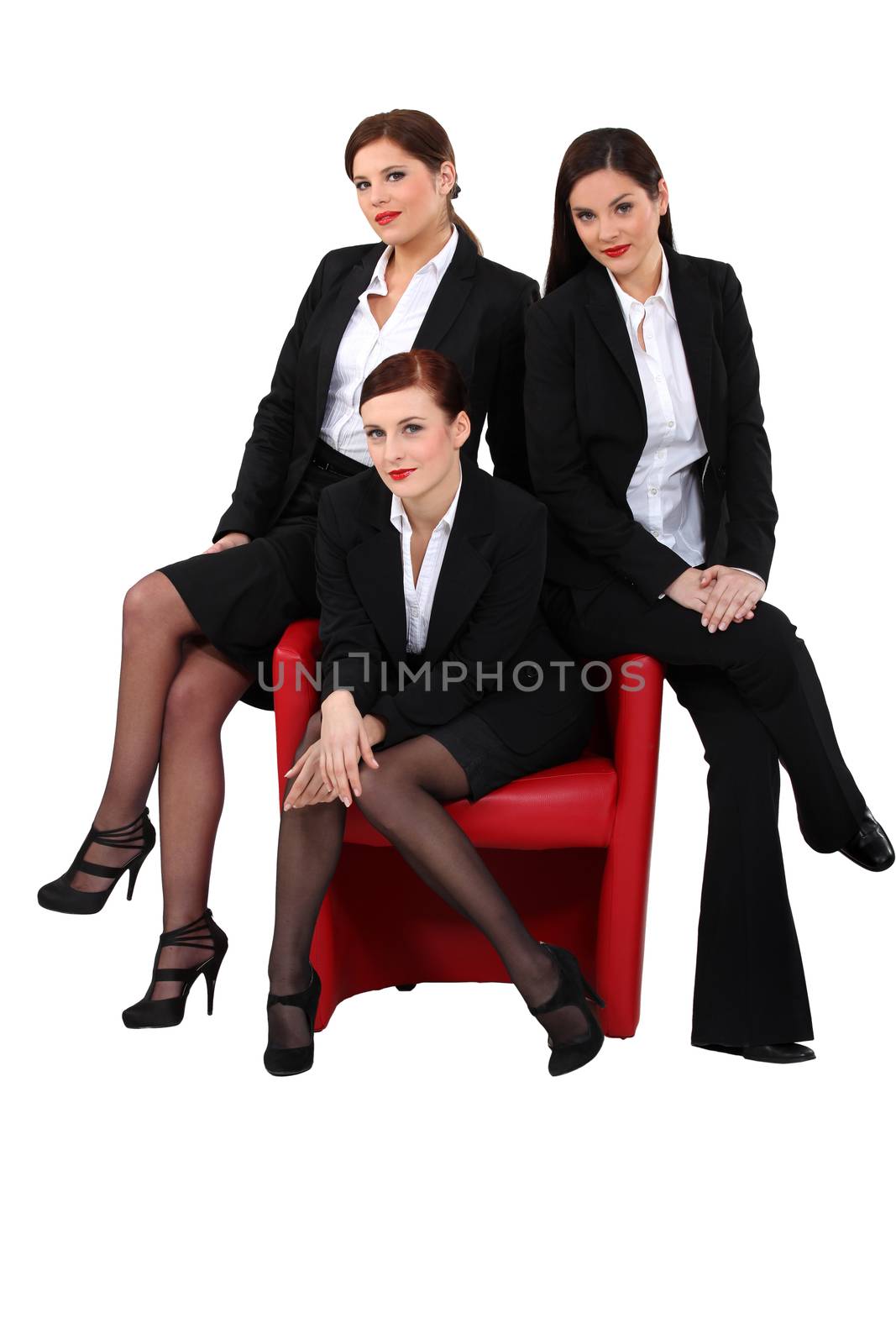 woman in red chair