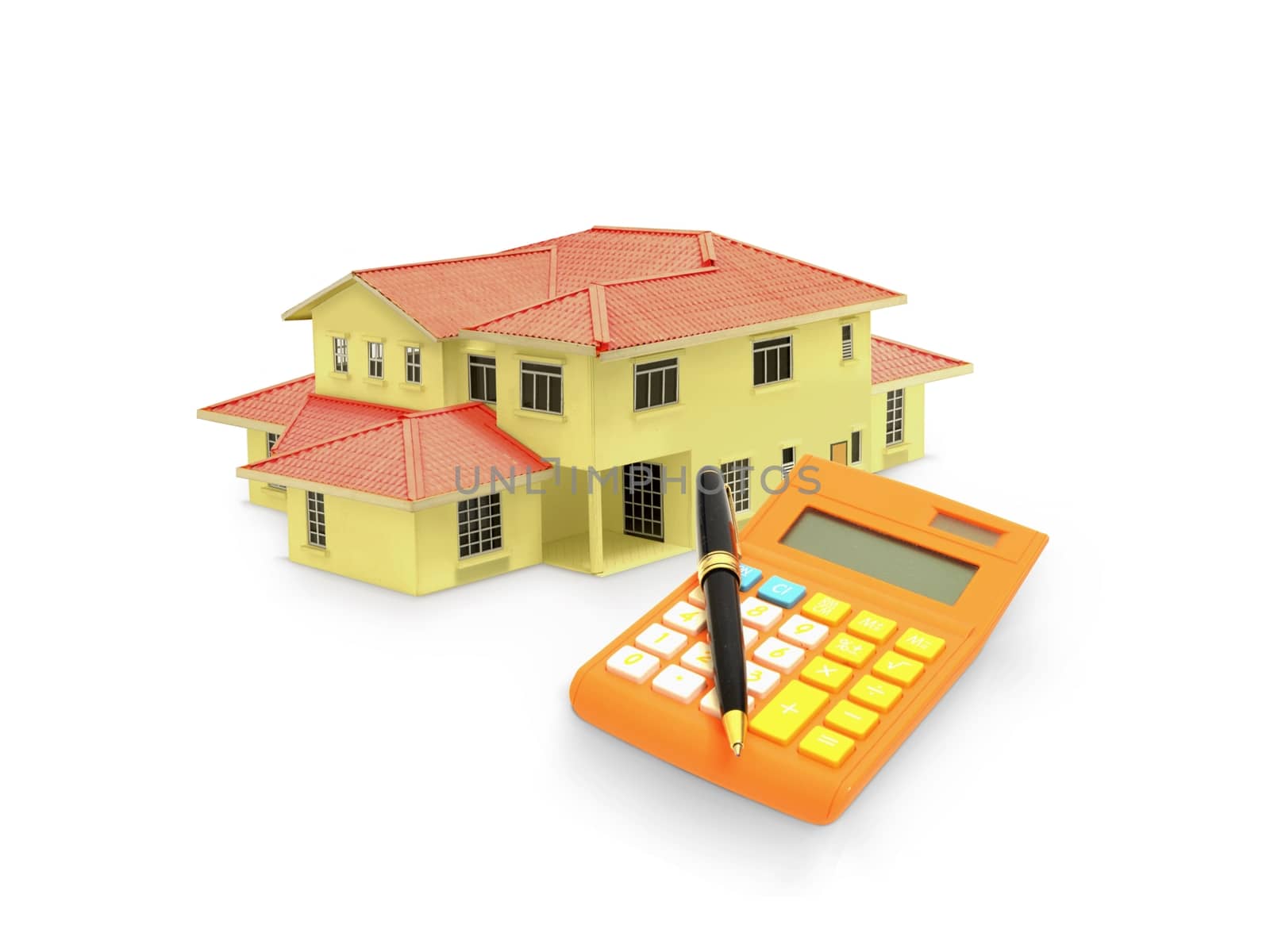 House Model with Calculator and Pen