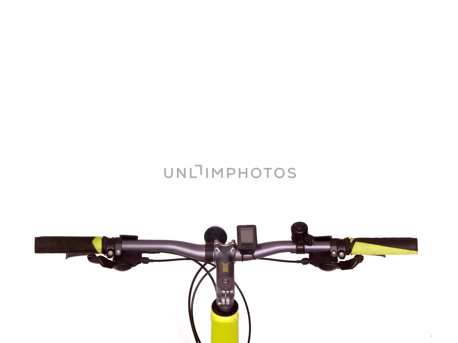 Bicycle handlebars isolated against a plain backgroubd