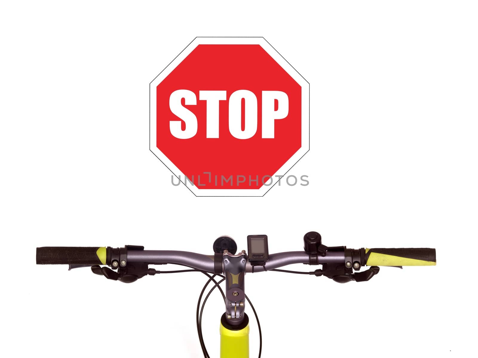 Bicycle handlebars isolated against a plain backgroubd