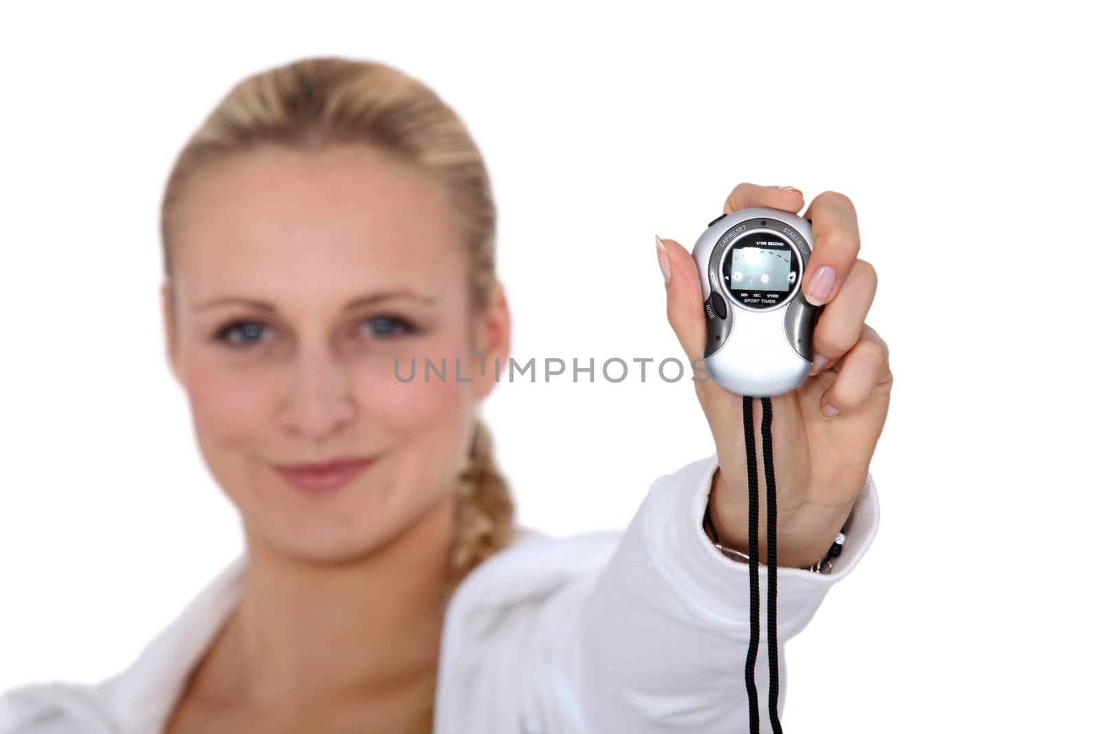 Woman holding stop watch