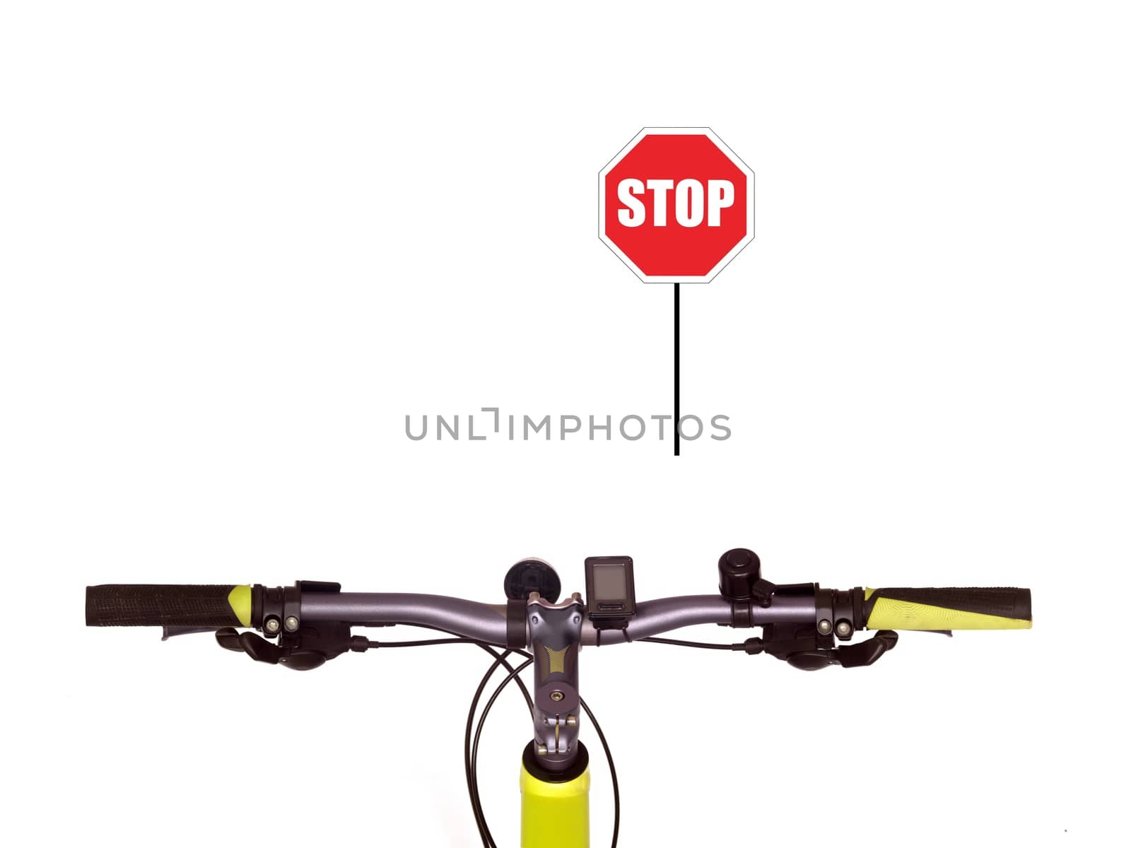 Bicycle handlebars isolated against a plain backgroubd