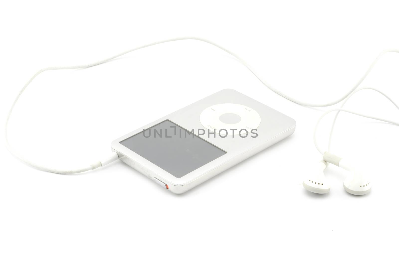 mp3 player with earphone isolated on white by ammza12