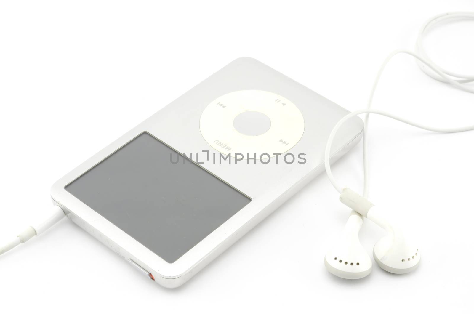 mp3 player with earphone isolated on white background