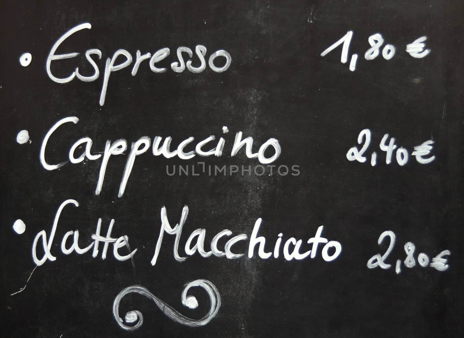 Menu For Coffee On A Blackboard Outside A European Cafe